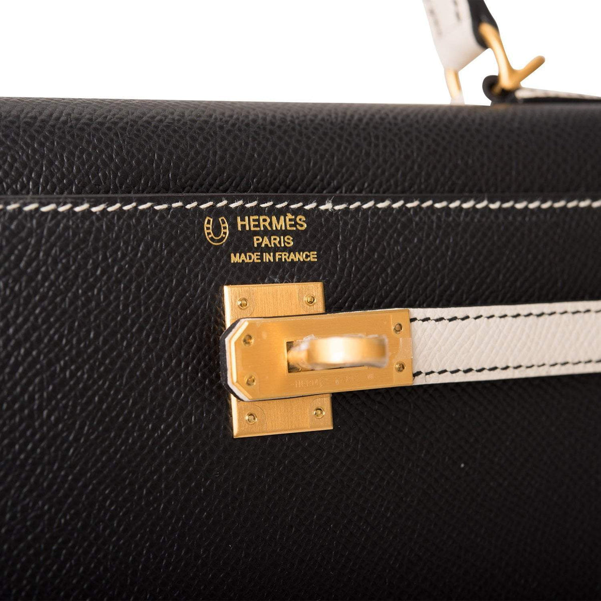 Hermes Kelly 25cm Bi-Color Black and Craie Epsom Sellier Brushed Gold Hardware Hermes