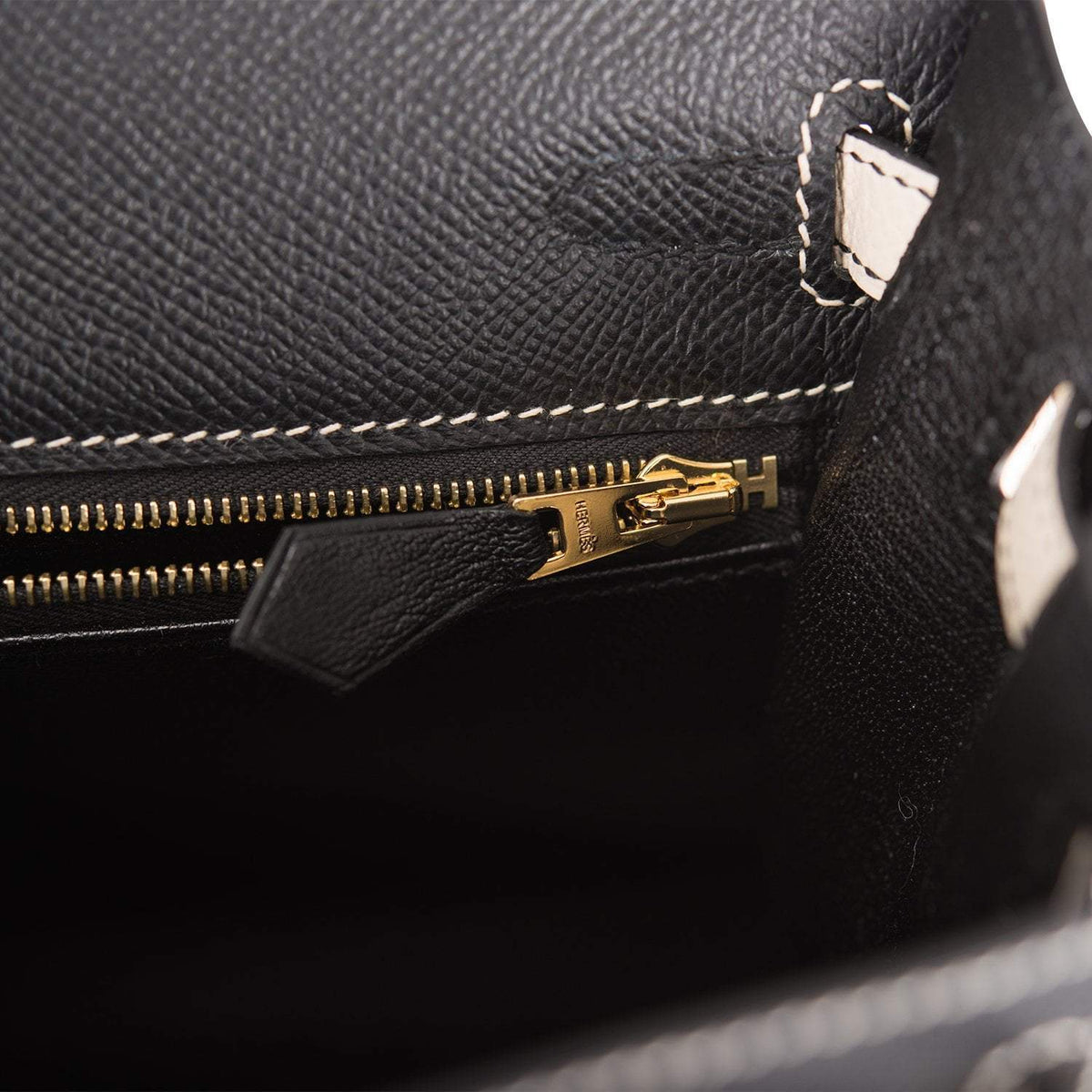 Hermes Kelly 25cm Bi-Color Black and Craie Epsom Sellier Brushed Gold Hardware Hermes