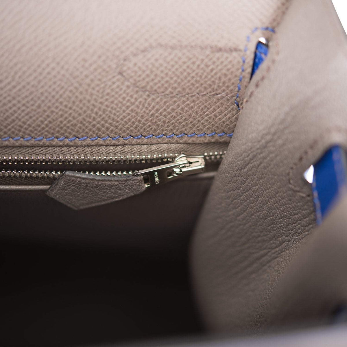 Hermes Kelly 32cm Bi-Color Etain and Bleu Electric Epsom Sellier Palladium Hardware Hermes