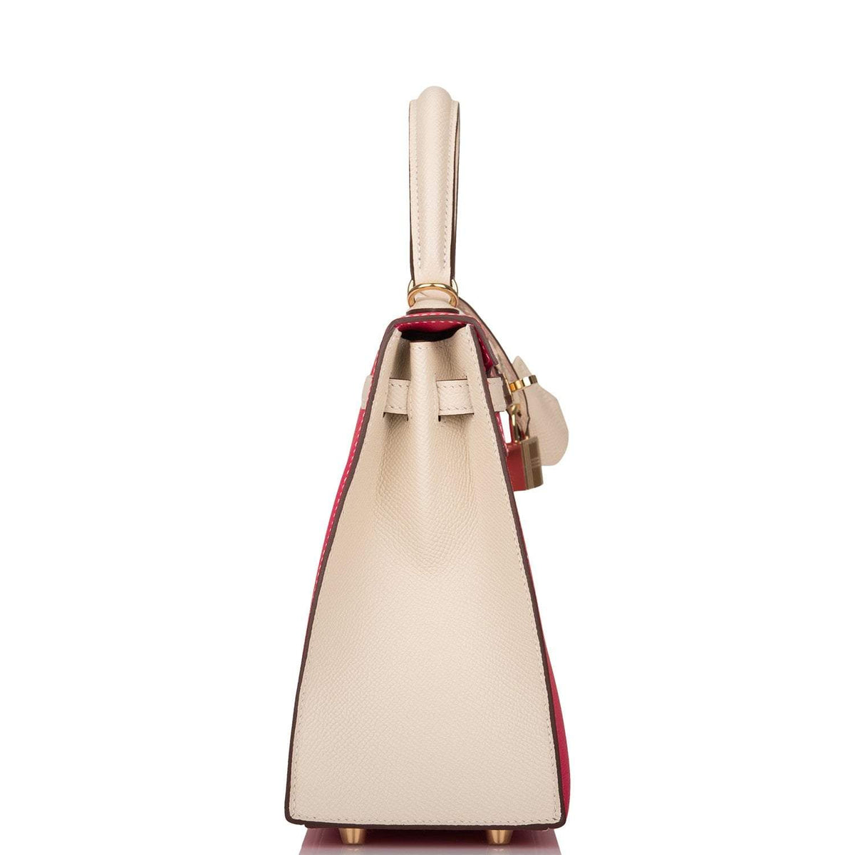 Hermes Kelly 25cm  Bi-Color Rose Extreme and Craie Epsom Sellier Permabrass Hardware Hermes