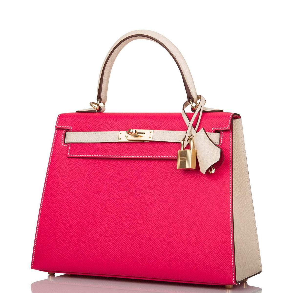 Hermes Kelly 25cm  Bi-Color Rose Extreme and Craie Epsom Sellier Permabrass Hardware Hermes