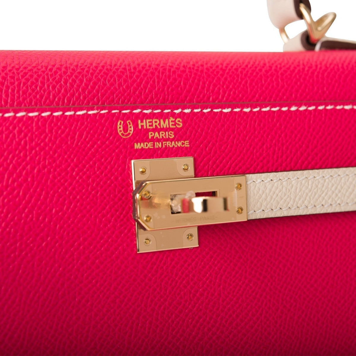 Hermes Kelly 25cm  Bi-Color Rose Extreme and Craie Epsom Sellier Permabrass Hardware Hermes