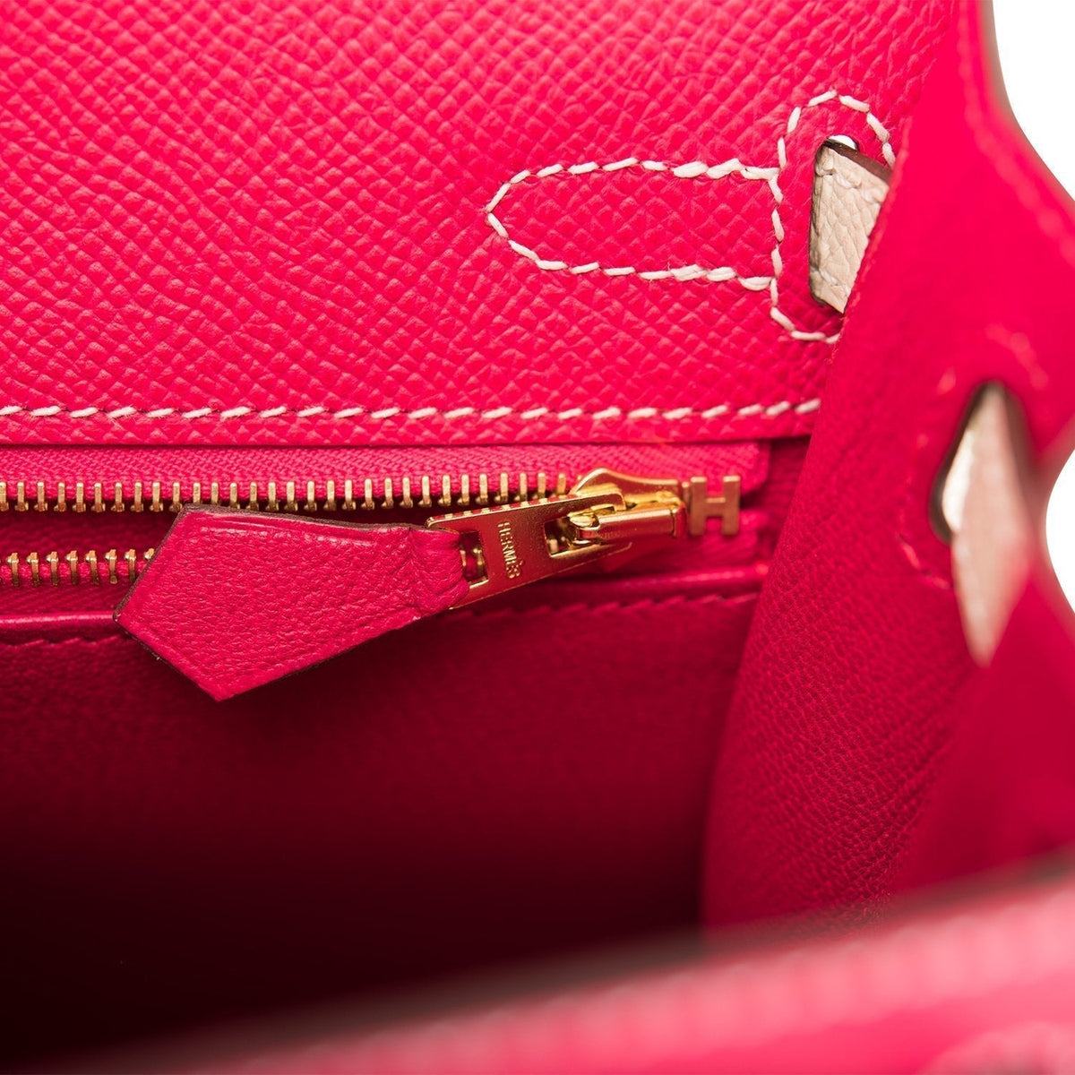 Hermes Kelly 25cm  Bi-Color Rose Extreme and Craie Epsom Sellier Permabrass Hardware Hermes