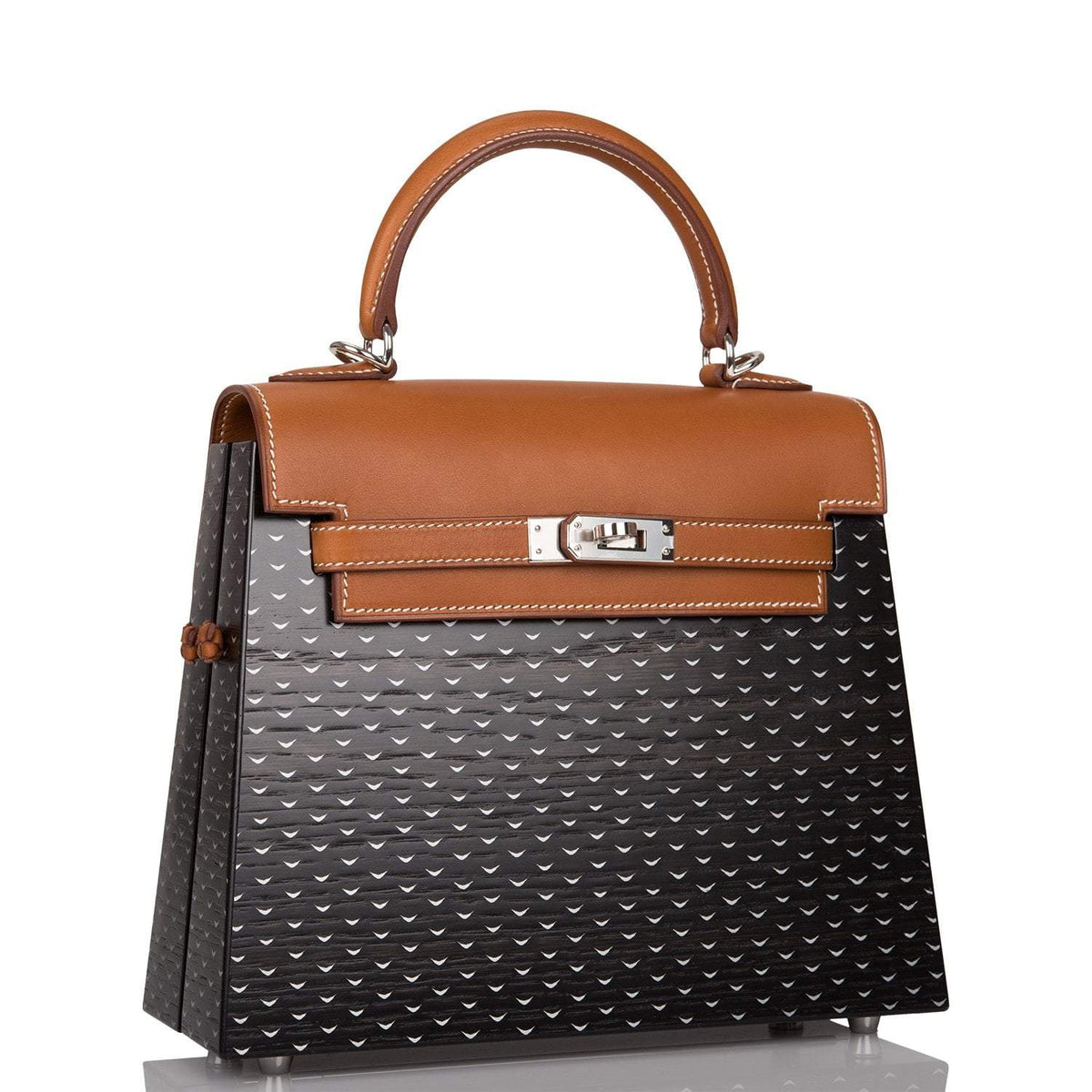 Hermes Fauve Barenia and Natural Wood "Kelly Wood" 22cm Palladium Hardware Hermes