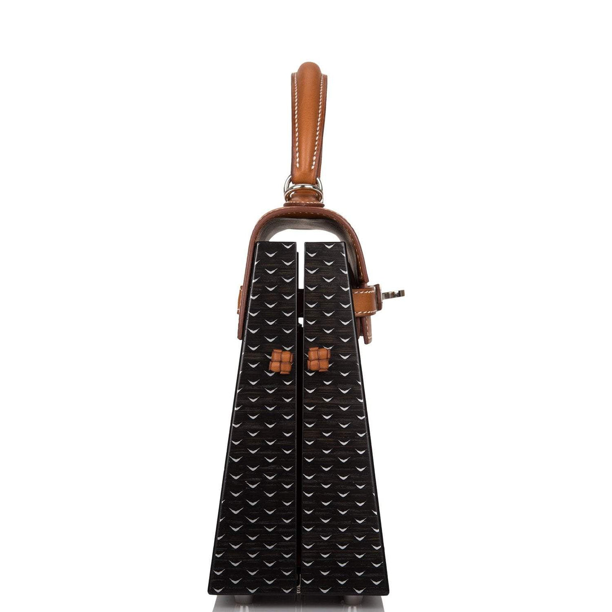 Hermes Fauve Barenia and Natural Wood "Kelly Wood" 22cm Palladium Hardware Hermes