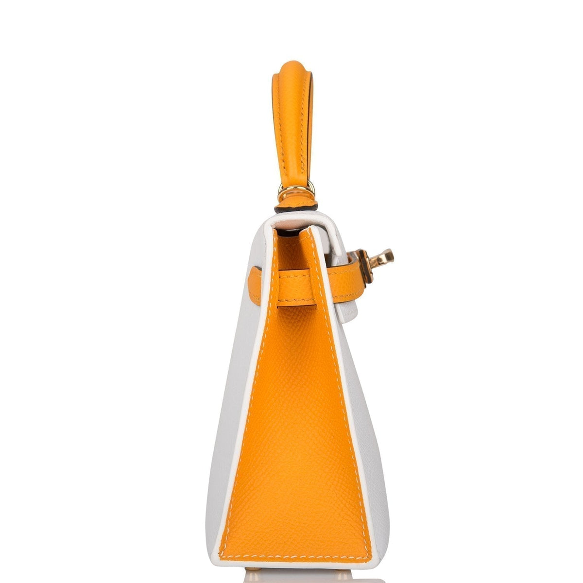 Hermes Horseshoe Stamp (HSS) White and Jaune D'Or Epsom Sellier Kelly 20cm Permabrass Hardware BagAg