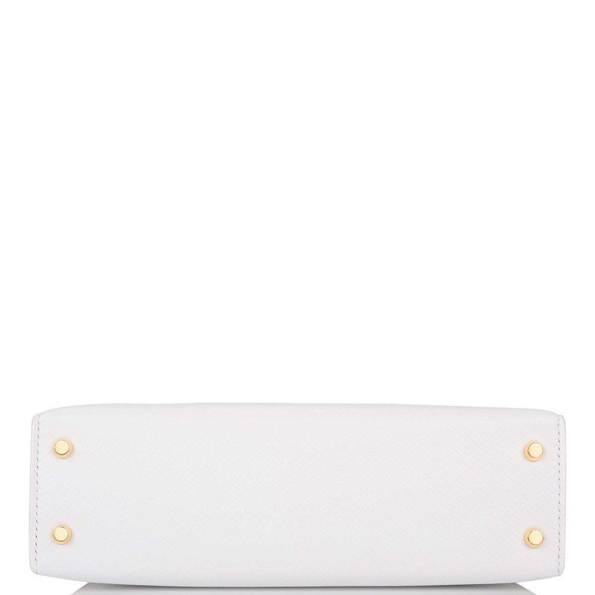 Hermes Horseshoe Stamp (HSS) White and Jaune D'Or Epsom Sellier Kelly 20cm Permabrass Hardware BagAg