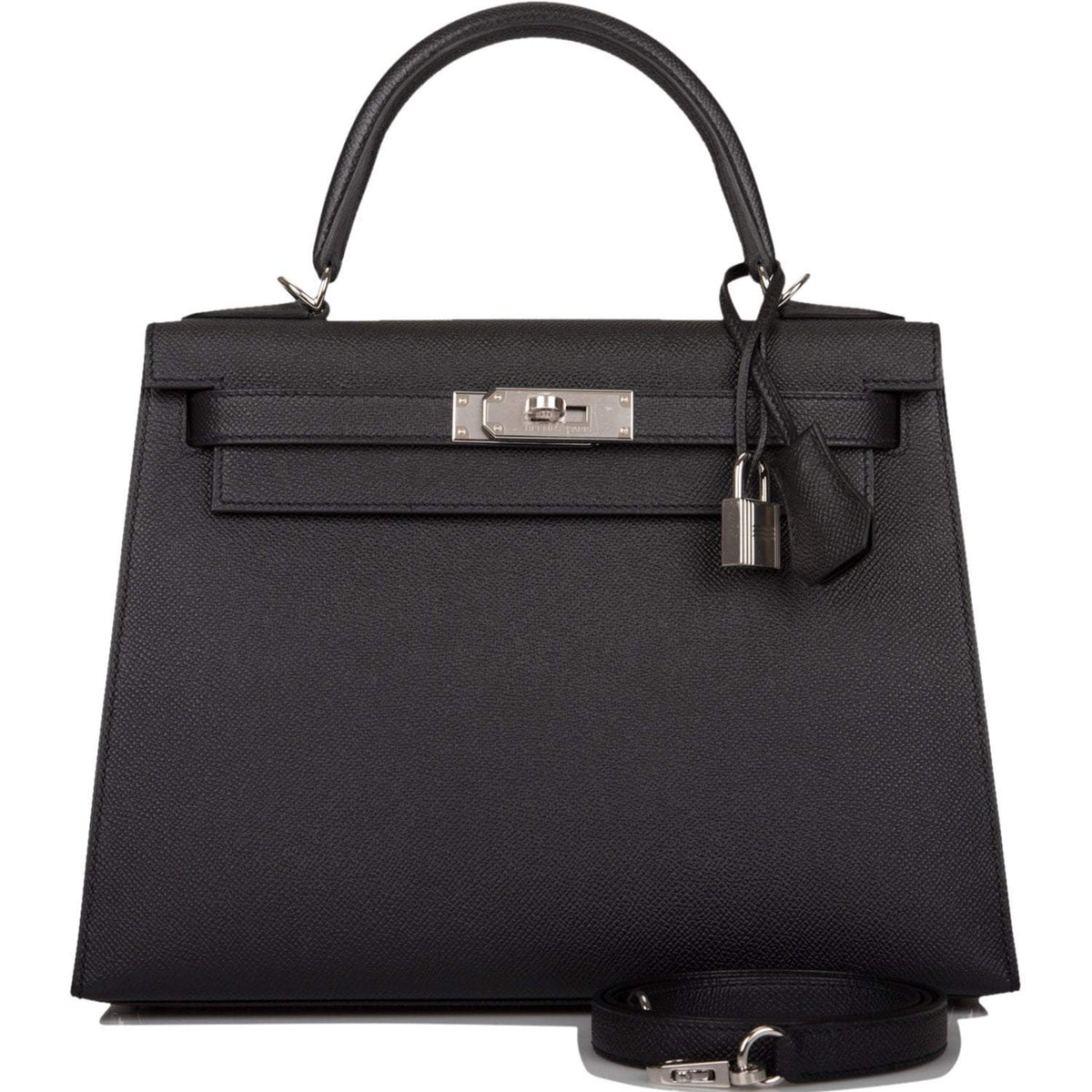 Hermes Black Epsom Sellier Kelly 28cm Palladium Hardware Hermes