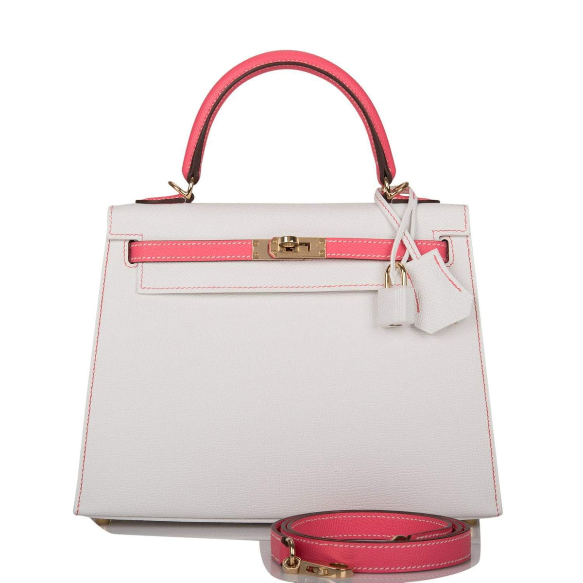 Hermes Horseshoe Stamp (HSS) Bi-Color White and Rose Azalee Epsom Sellier Kelly 25cm Permabrass Hardware Hermes