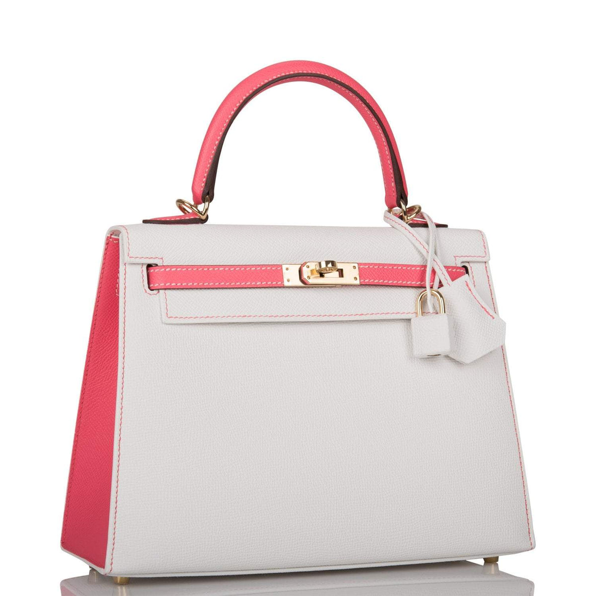 Hermes Horseshoe Stamp (HSS) Bi-Color White and Rose Azalee Epsom Sellier Kelly 25cm Permabrass Hardware Hermes