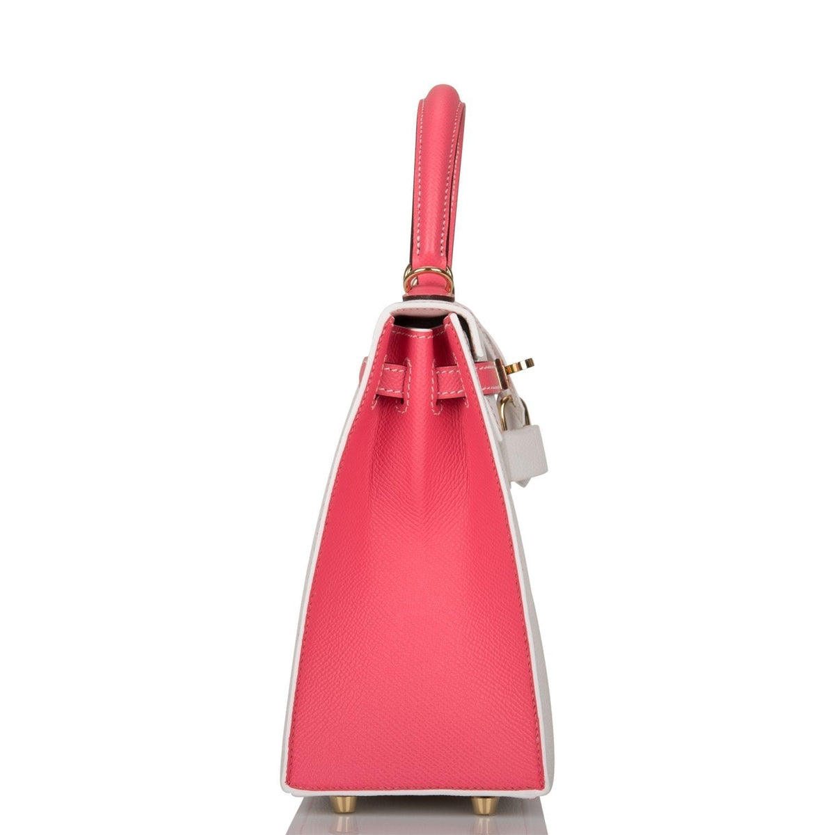 Hermes Horseshoe Stamp (HSS) Bi-Color White and Rose Azalee Epsom Sellier Kelly 25cm Permabrass Hardware Hermes