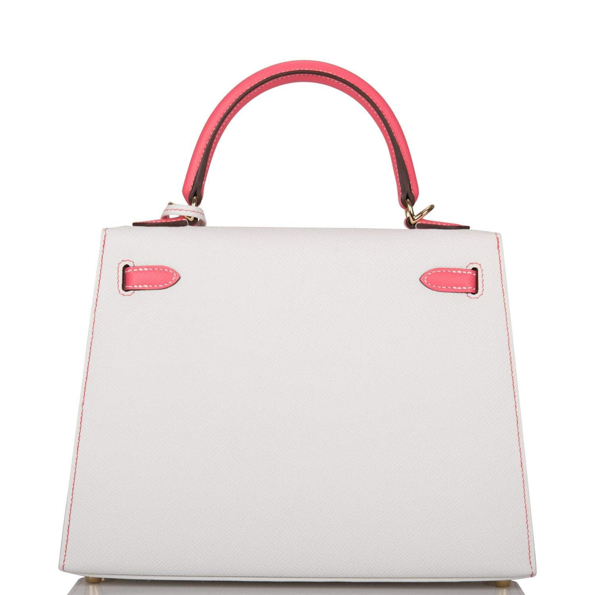 Hermes Horseshoe Stamp (HSS) Bi-Color White and Rose Azalee Epsom Sellier Kelly 25cm Permabrass Hardware Hermes