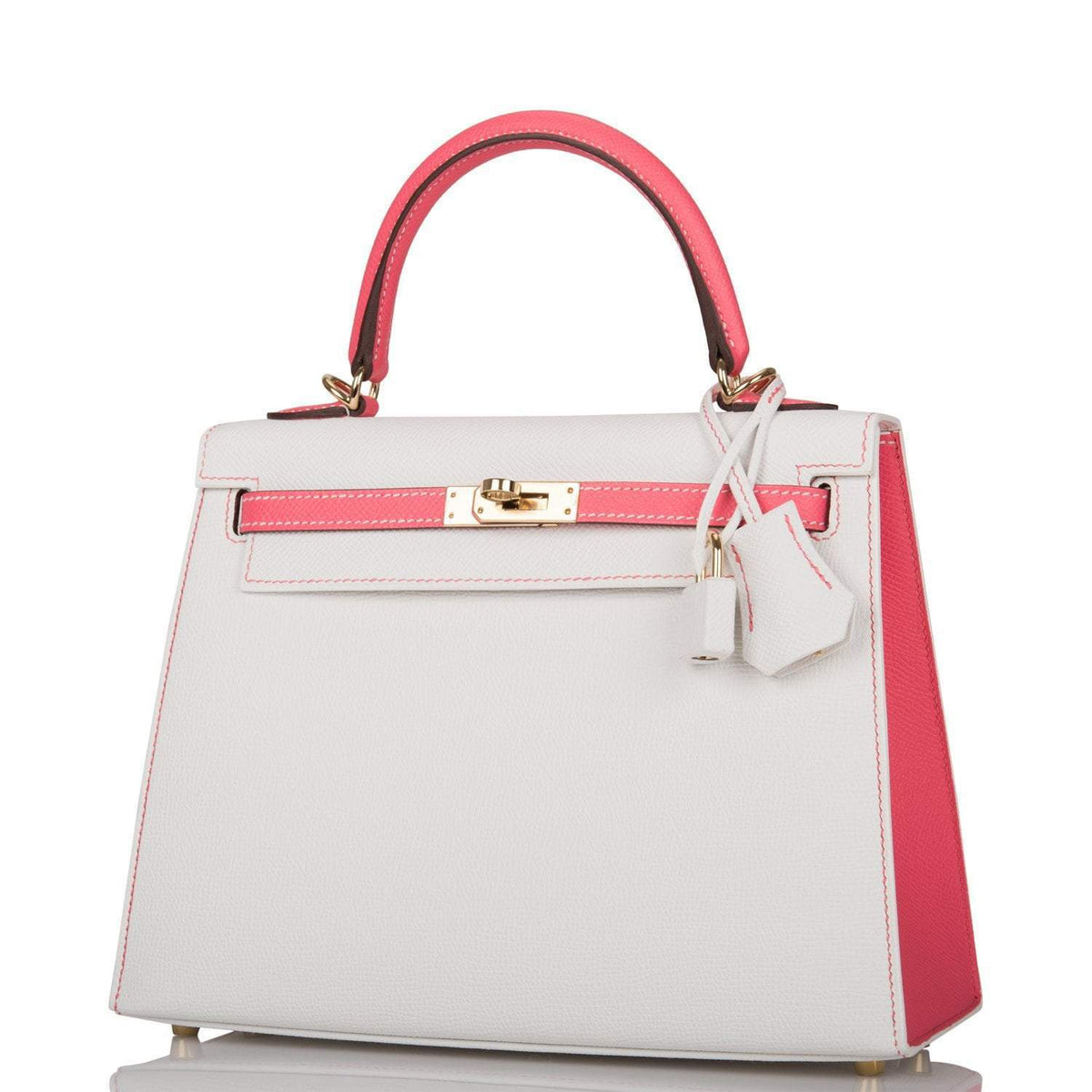 Hermes Horseshoe Stamp (HSS) Bi-Color White and Rose Azalee Epsom Sellier Kelly 25cm Permabrass Hardware Hermes
