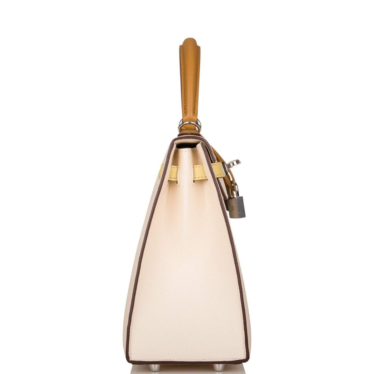 Hermes Kelly 25cm Epsom Sellier Tri-Color Nata, Jaune Poussin and Sesame Palladium Hardware Hermes