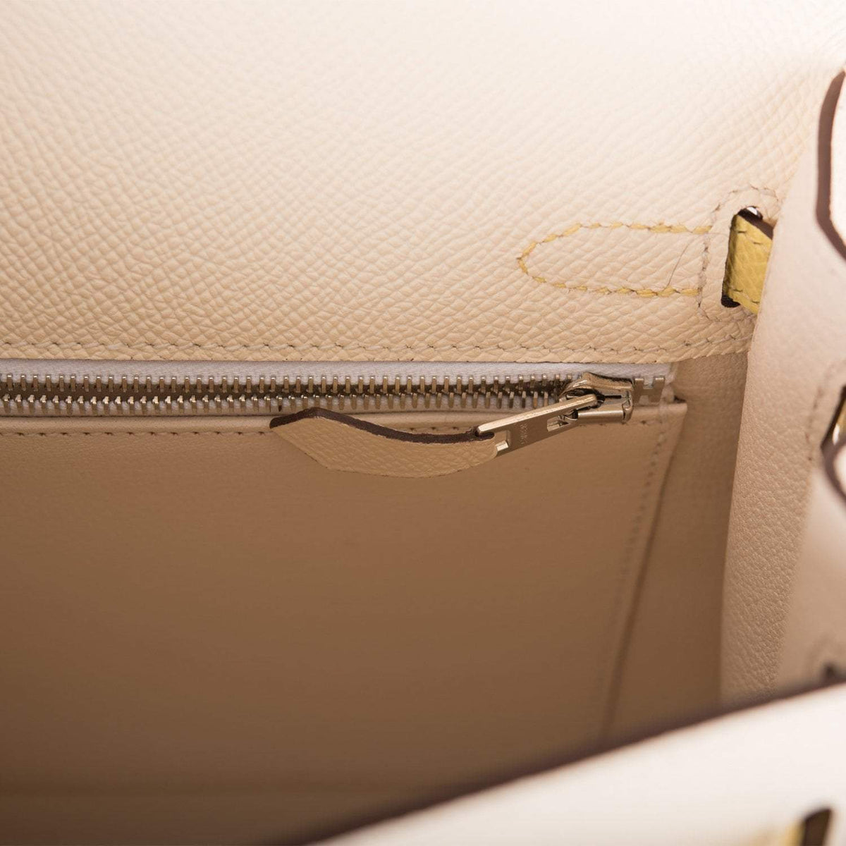 Hermes Kelly 25cm Epsom Sellier Tri-Color Nata, Jaune Poussin and Sesame Palladium Hardware Hermes