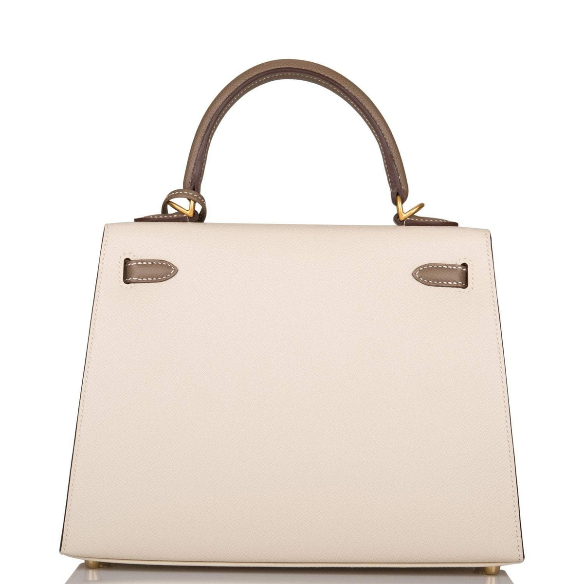 Hermes Kelly 25cm Bi-Color Craie and Etoupe Epsom Sellier  Brushed Gold Hardware Hermes