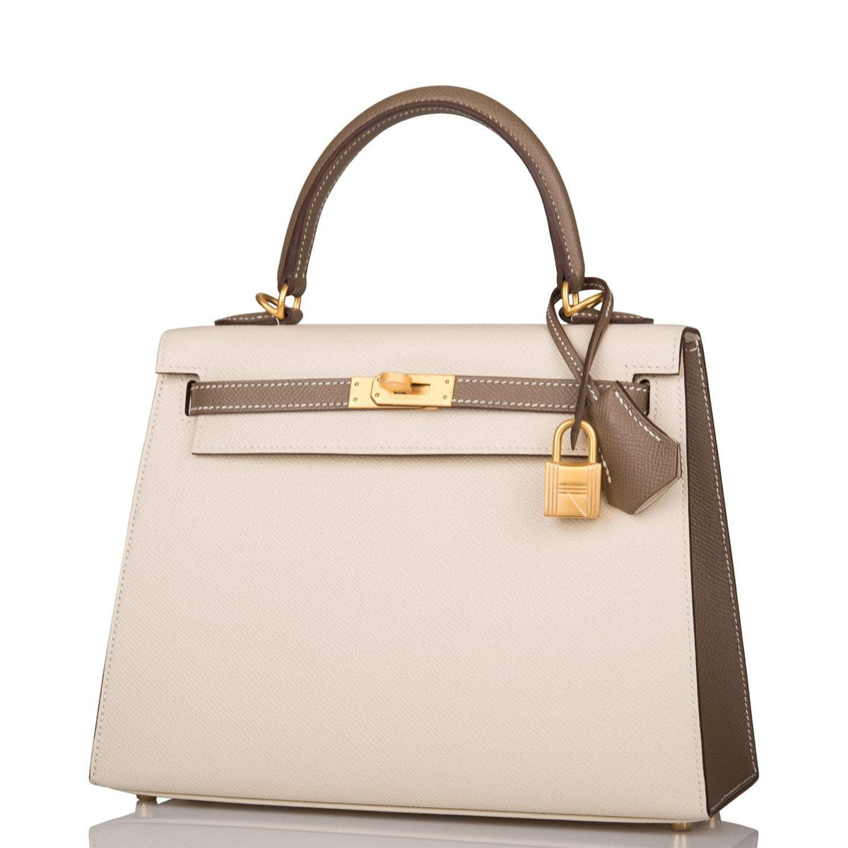 Hermes Kelly 25cm Bi-Color Craie and Etoupe Epsom Sellier  Brushed Gold Hardware Hermes