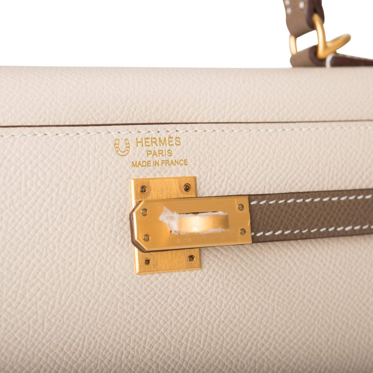 Hermes Kelly 25cm Bi-Color Craie and Etoupe Epsom Sellier  Brushed Gold Hardware Hermes
