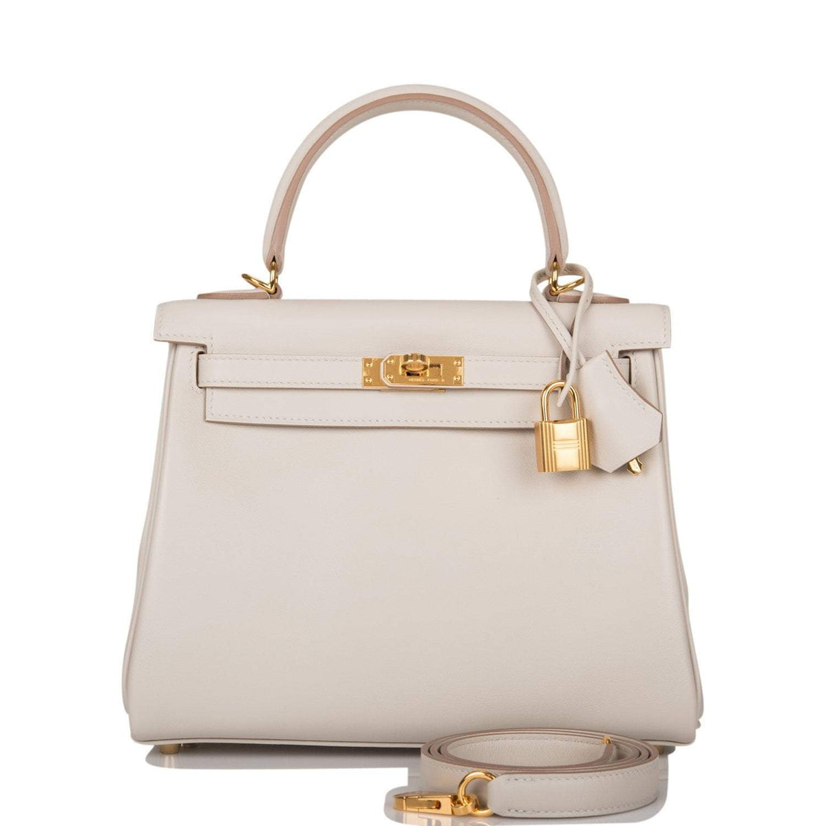Hermes Gris Perle Swift Retourne Kelly 25cm Gold Hardware BagAg