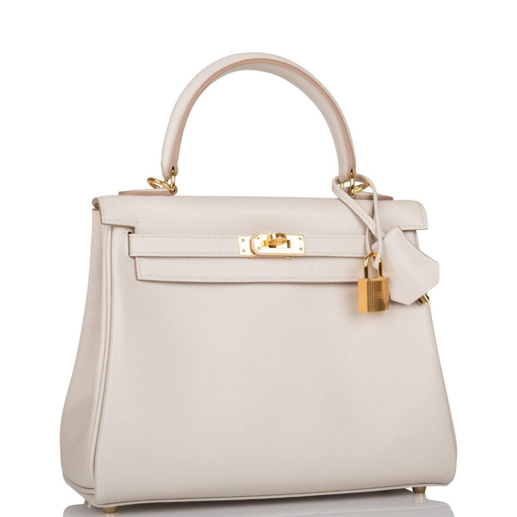 Hermes Gris Perle Swift Retourne Kelly 25cm Gold Hardware BagAg