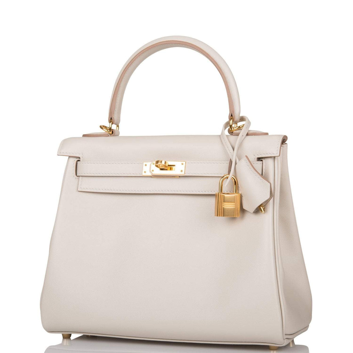 Hermes Gris Perle Swift Retourne Kelly 25cm Gold Hardware BagAg