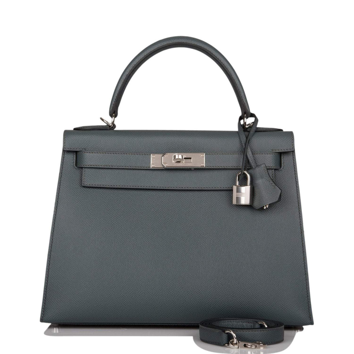 Hermes Bleu Orage Epsom Sellier Kelly 28cm Palladium Hardware BagAg