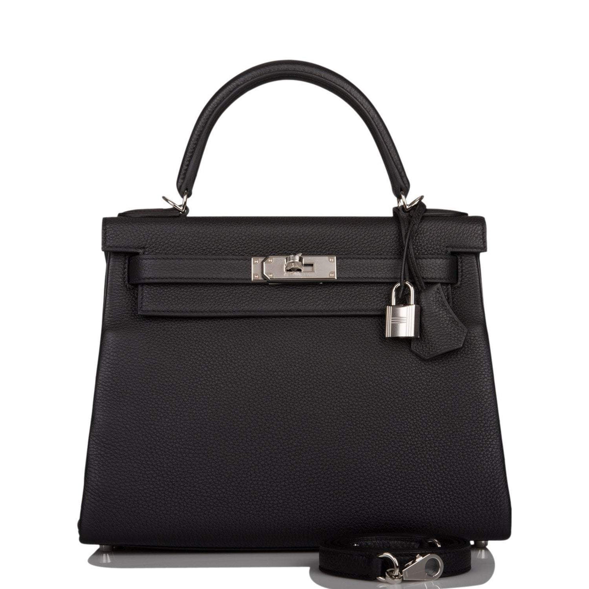 Hermes Black Togo Retourne Kelly 28cm Palladium Hardware BagAg