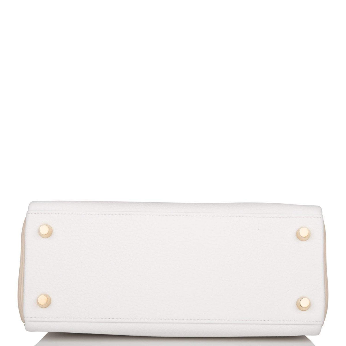 Hermes Horseshoe Stamp (HSS) Bi-Color White and Trench Clemence Retourne Kelly 25cm Gold Hardware BagAg