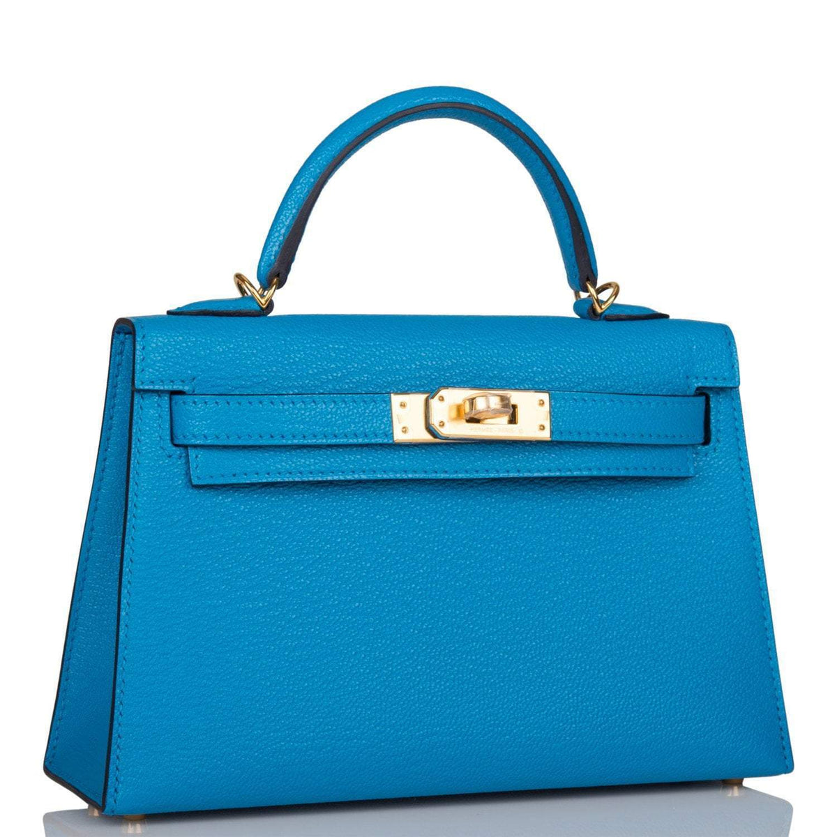 Hermes Bleu Frida Chevre Mysore Sellier Kelly 20cm Gold Hardware BagAg