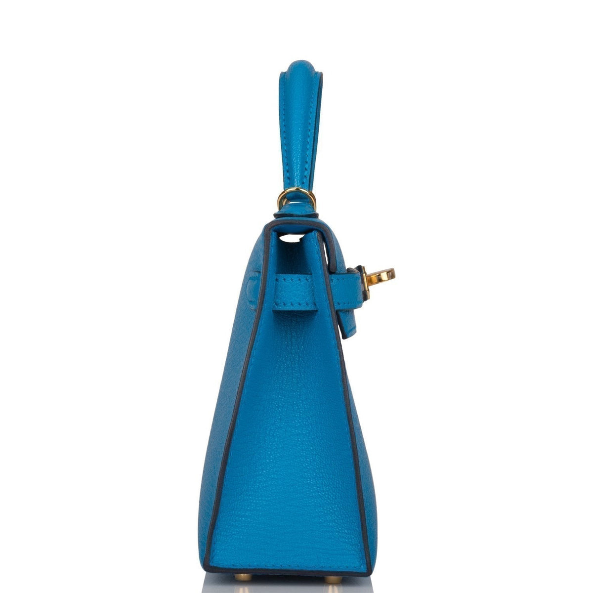 Hermes Bleu Frida Chevre Mysore Sellier Kelly 20cm Gold Hardware BagAg