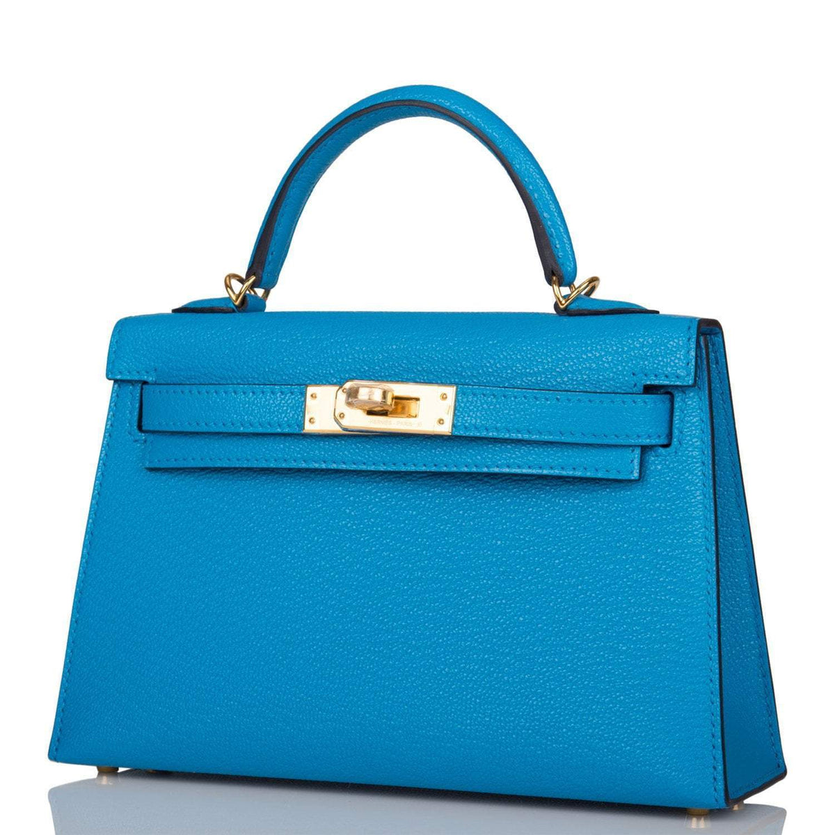 Hermes Bleu Frida Chevre Mysore Sellier Kelly 20cm Gold Hardware BagAg