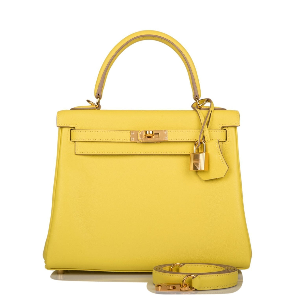 Hermes Lime Swift Retourne Kelly 25cm Gold Hardware BagAg
