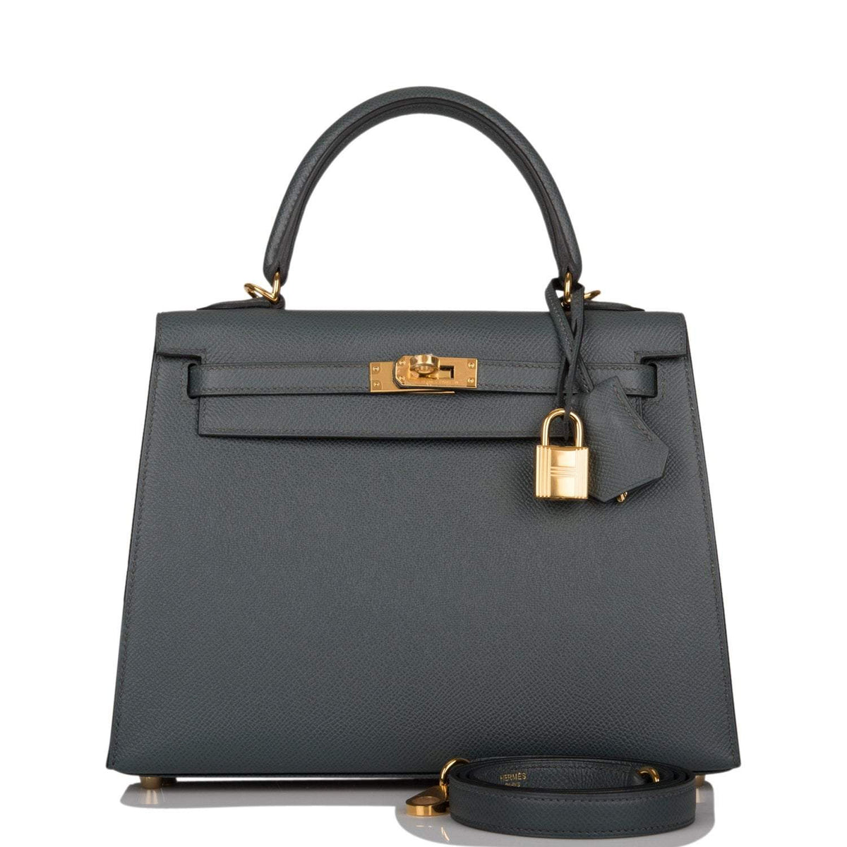 Hermes Bleu Orage Epsom Sellier Kelly 25cm Gold Hardware BagAg