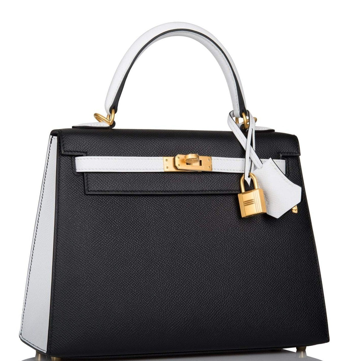 Hermes Kelly 28cm Bi-Color Black and Craie Epsom Sellier Brushed Gold Hardware Hermes