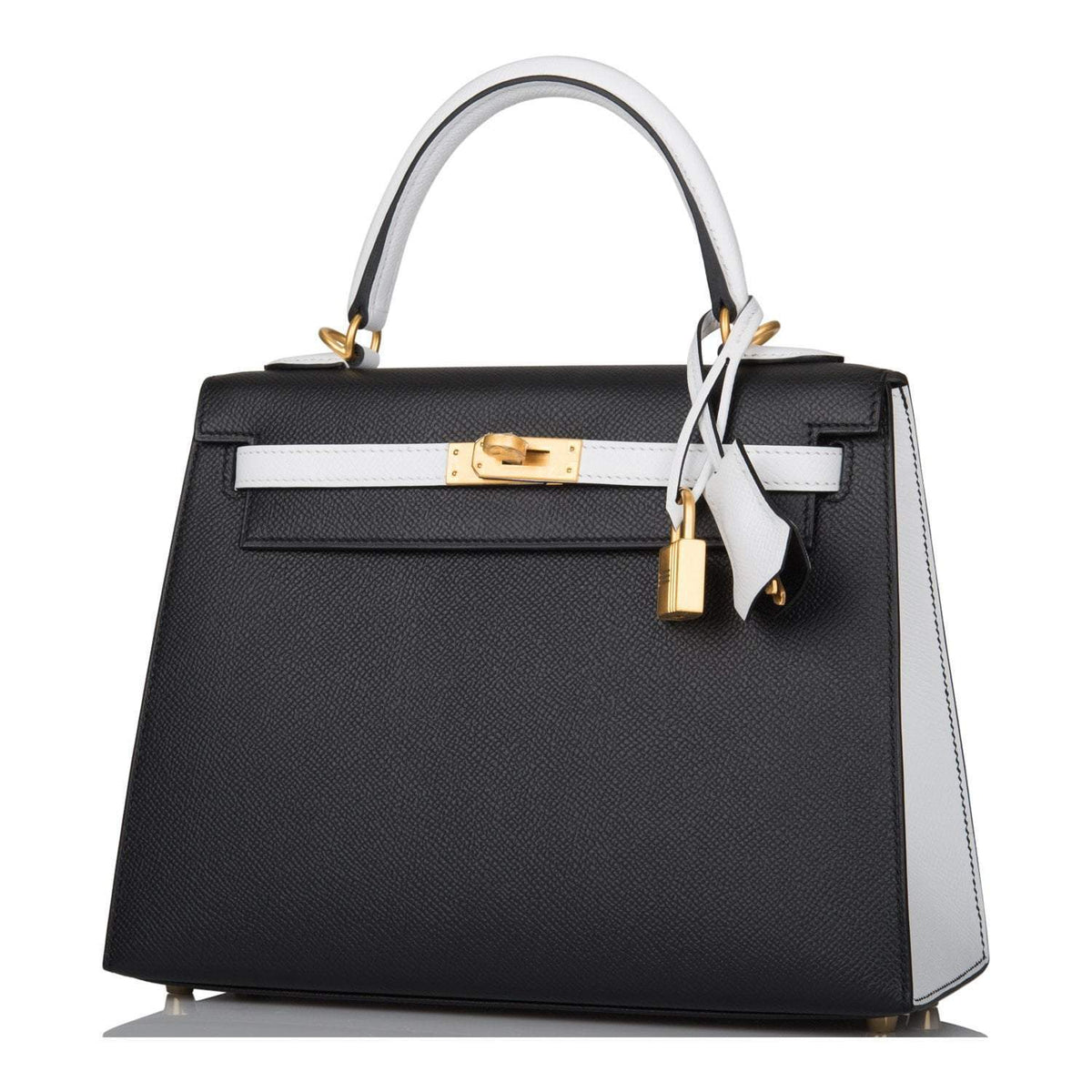 Hermes Kelly 28cm Bi-Color Black and Craie Epsom Sellier Brushed Gold Hardware Hermes