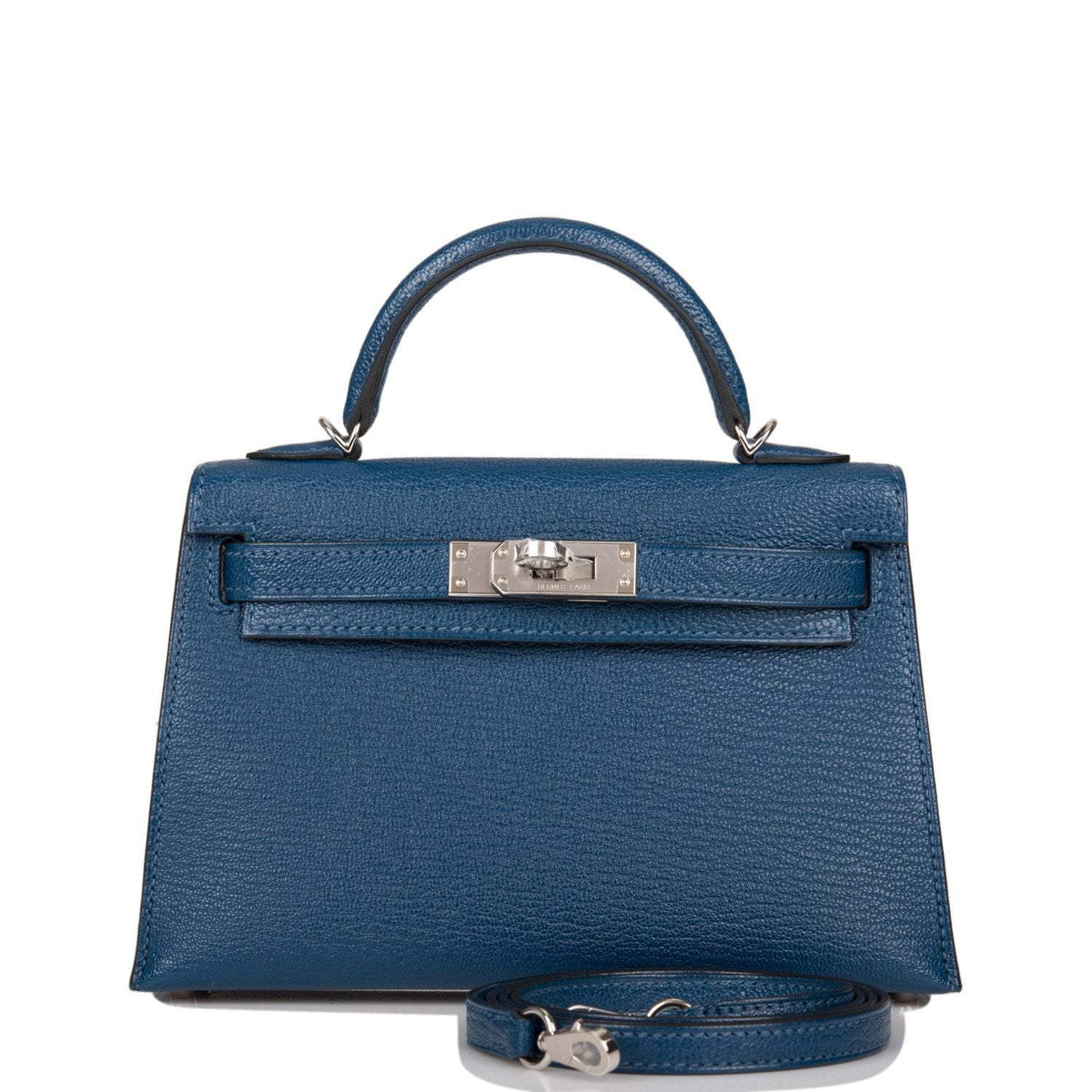 Hermes Verso Kelly Sellier 20 Deep Blue Chèvre Palladium Hardware Crowned Bag