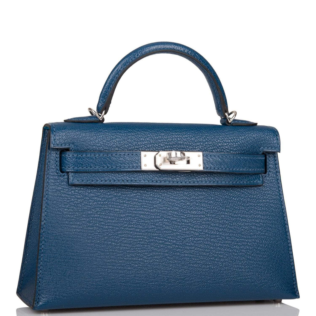 Hermes Verso Kelly Sellier 20 Deep Blue Chèvre Palladium Hardware Crowned Bag