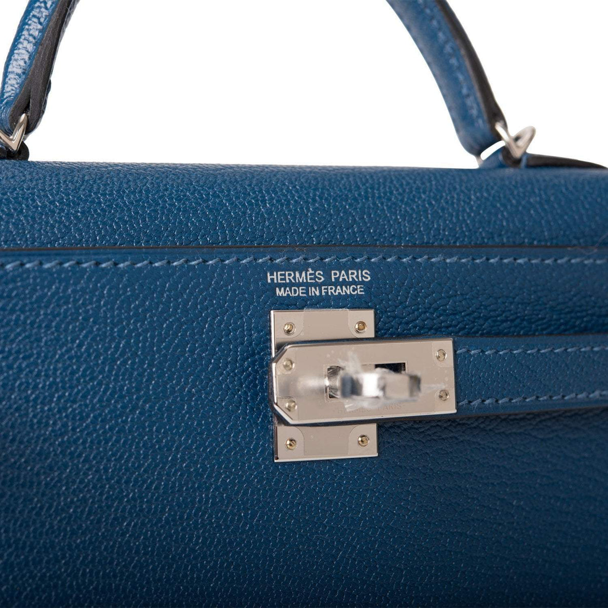 Hermes Verso Kelly Sellier 20 Deep Blue Chèvre Palladium Hardware Crowned Bag