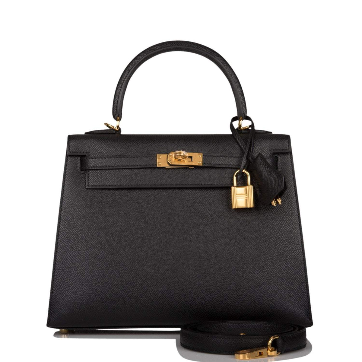 Hermes Kelly Sellier 25 Black Epsom Gold Hardware Hermes