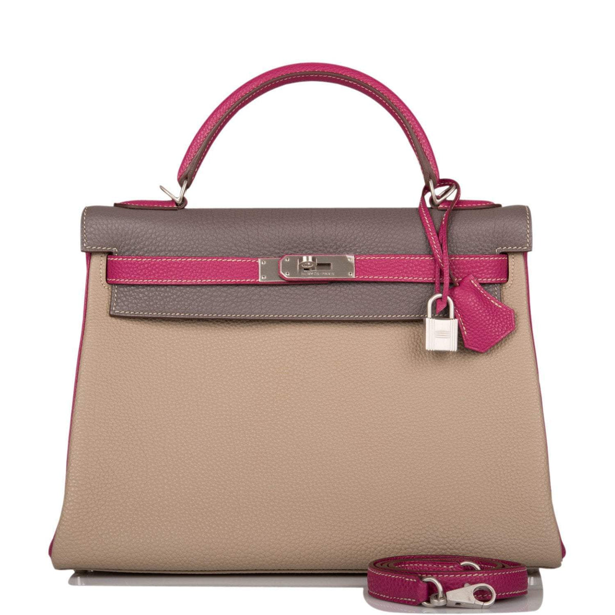 Hermes Kelly Retourne 32 Tosca, Gris Tourterelle and Etain Togo Brushed Palladium Hardware Hermes