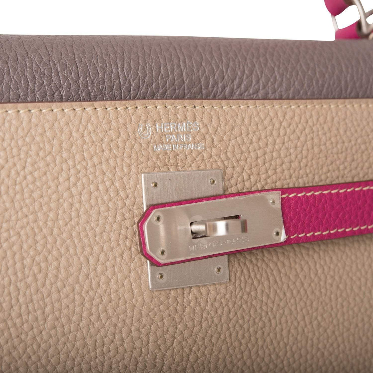 Hermes Kelly Retourne 32 Tosca, Gris Tourterelle and Etain Togo Brushed Palladium Hardware Hermes