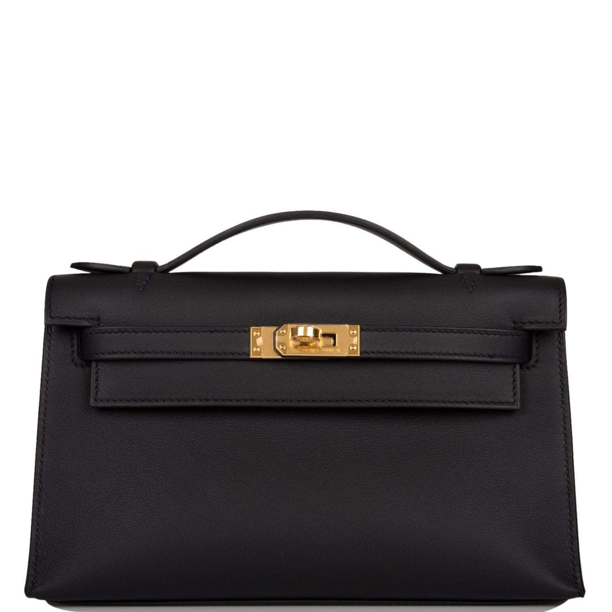 Hermes Kelly Pochette Black Swift Gold Hardware Hermes