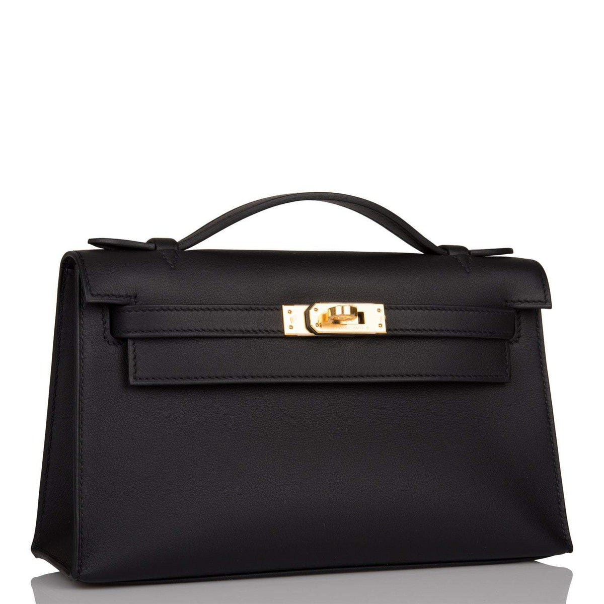 Hermes Kelly Pochette Black Swift Gold Hardware Hermes
