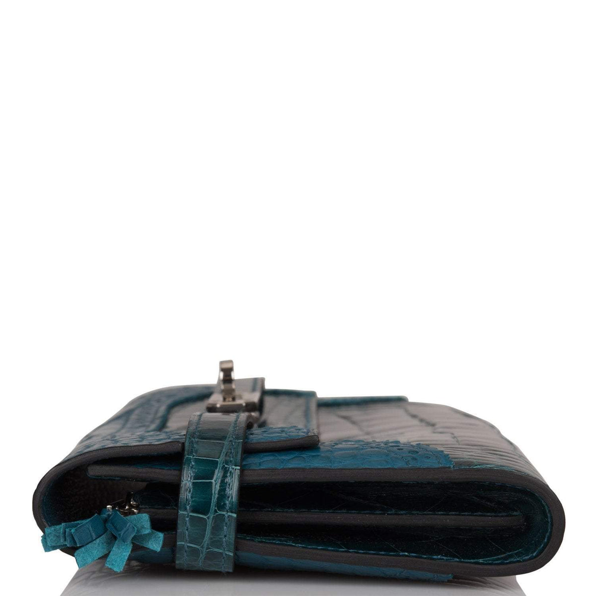 Hermes Kelly Long Wallet Bleu Colvert Alligator Ghillies Palladium Hardware Hermes