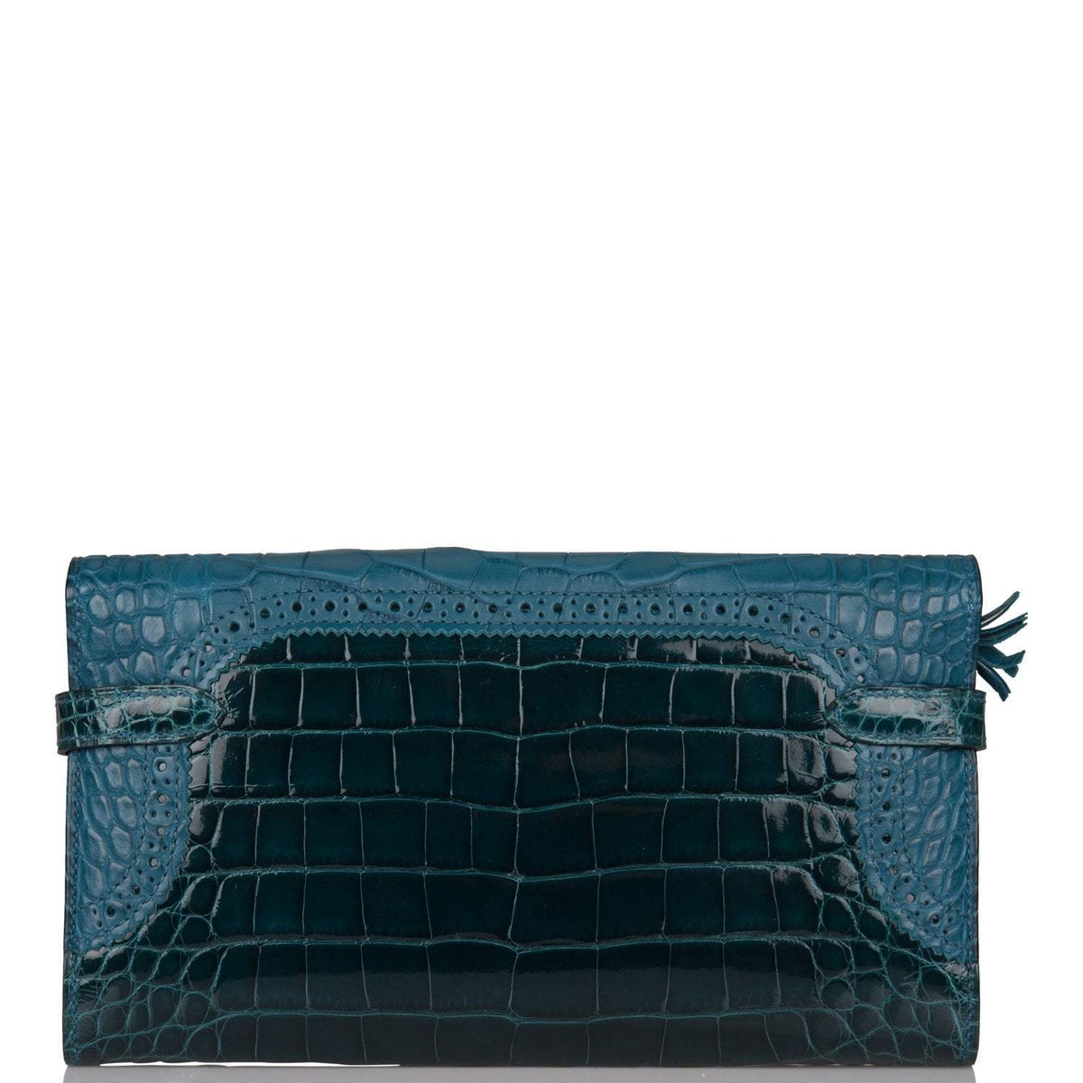 Hermes Kelly Long Wallet Bleu Colvert Alligator Ghillies Palladium Hardware Hermes