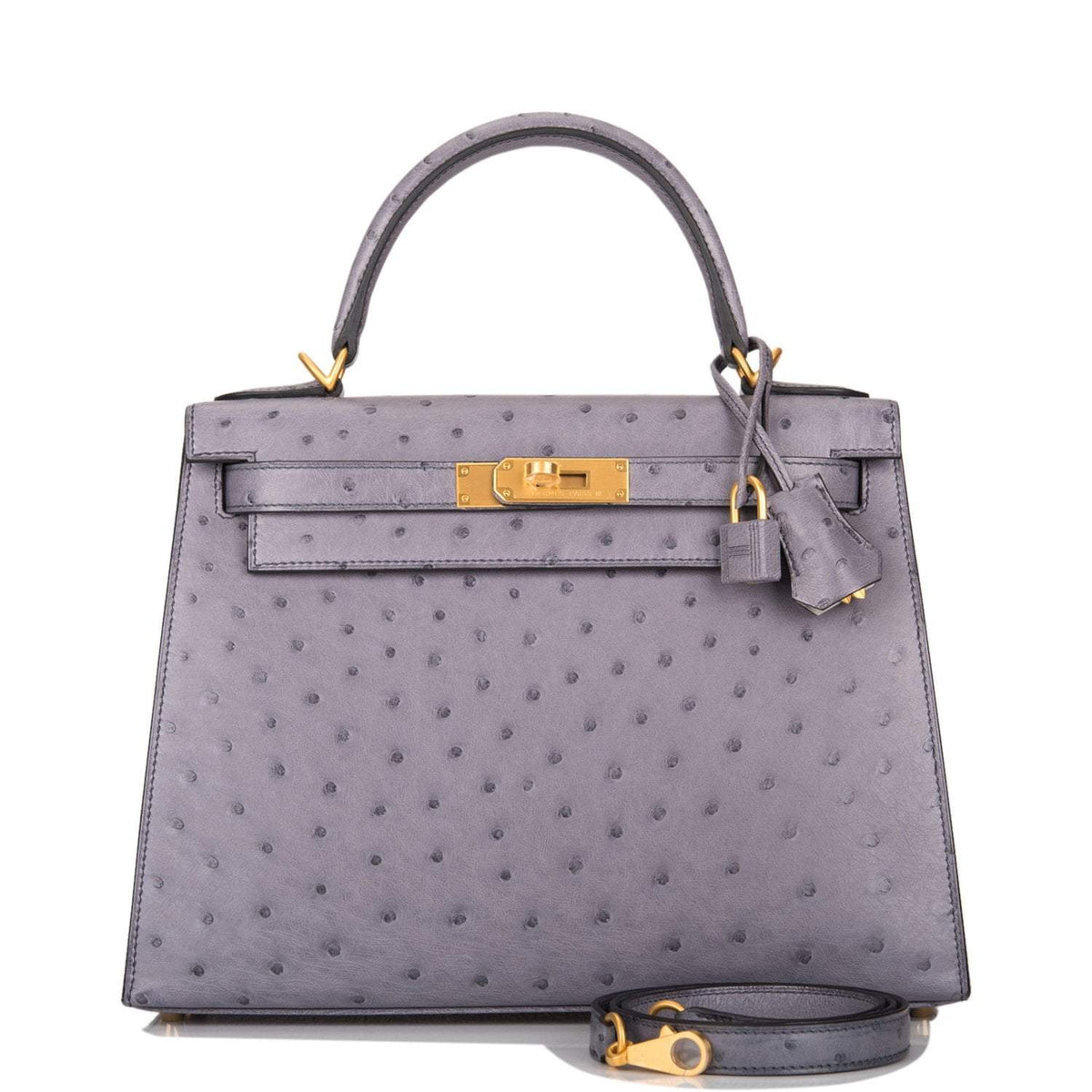 Hermes Kelly 28cm Bi-Color Gris Agate and Gris Perle Ostrich Sellier  Brushed Gold Hardware Hermes