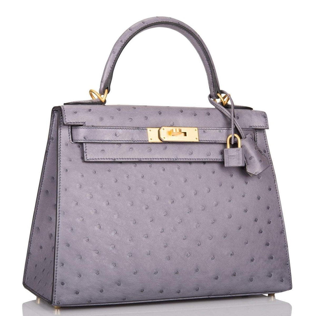 Hermes Kelly 28cm Bi-Color Gris Agate and Gris Perle Ostrich Sellier  Brushed Gold Hardware Hermes