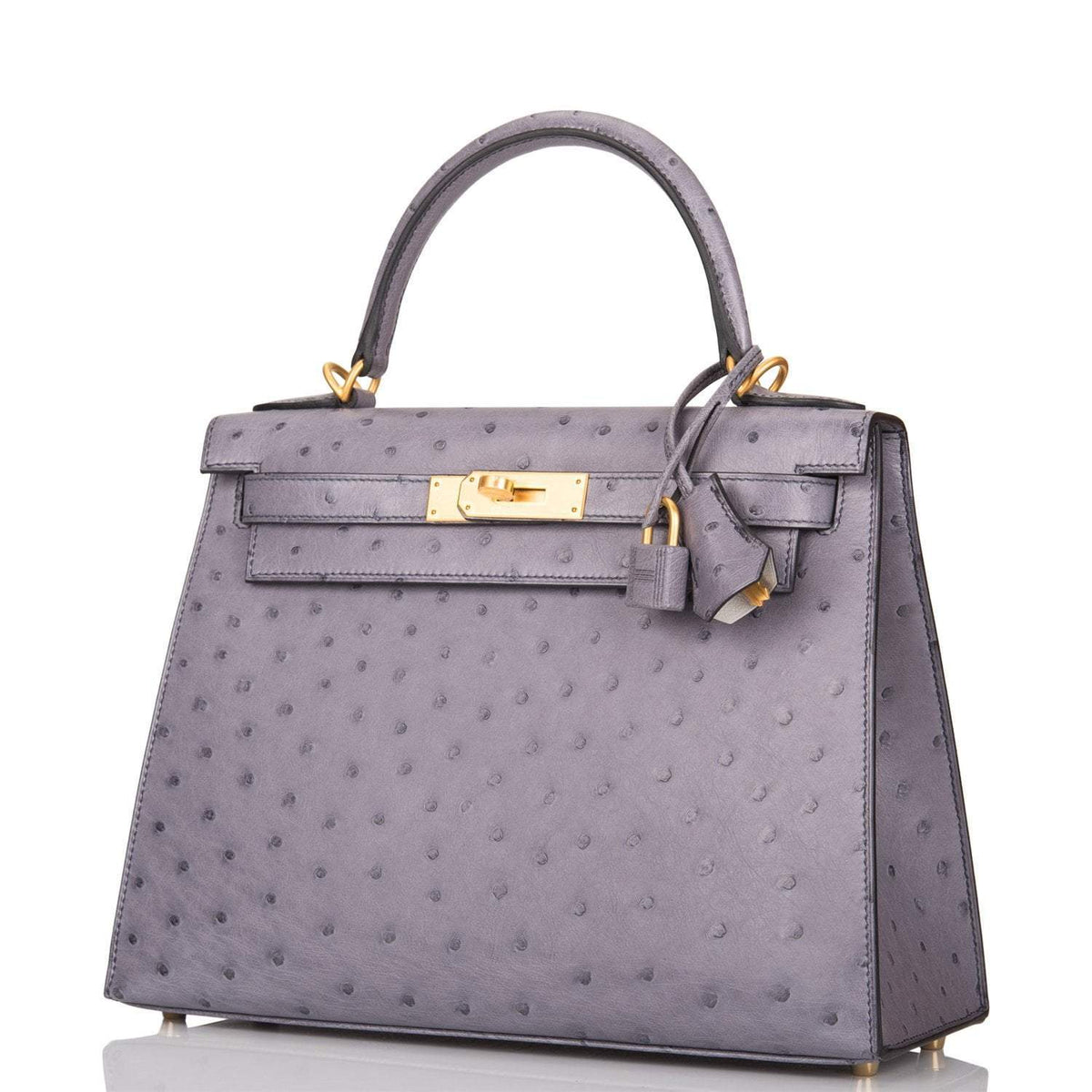 Hermes Kelly 28cm Bi-Color Gris Agate and Gris Perle Ostrich Sellier  Brushed Gold Hardware Hermes
