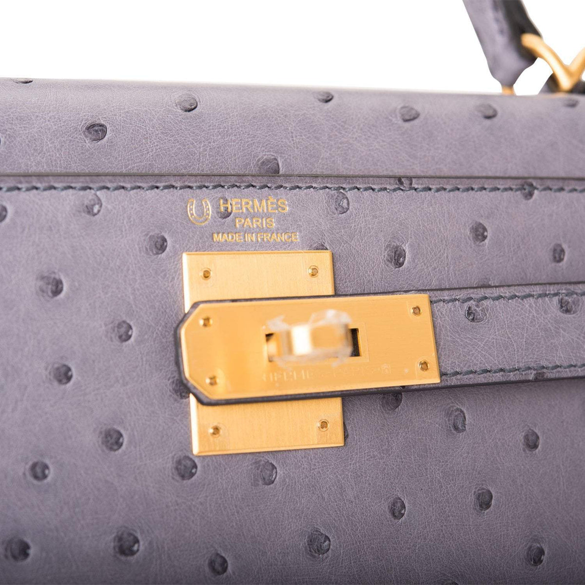 Hermes Kelly 28cm Bi-Color Gris Agate and Gris Perle Ostrich Sellier  Brushed Gold Hardware Hermes