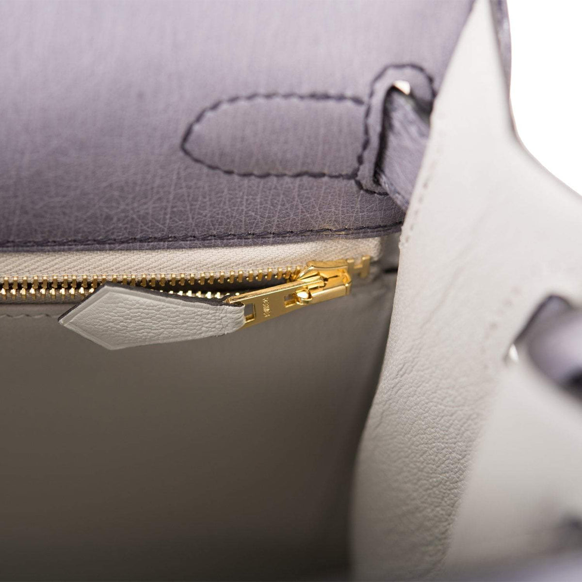 Hermes Kelly 28cm Bi-Color Gris Agate and Gris Perle Ostrich Sellier  Brushed Gold Hardware Hermes